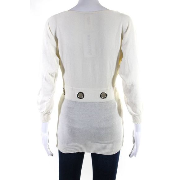 Chloe Womens Rivet Waist Surplice Dolman Sleeve Sweater Ivory Size Extra Small - Picture 3 of 5